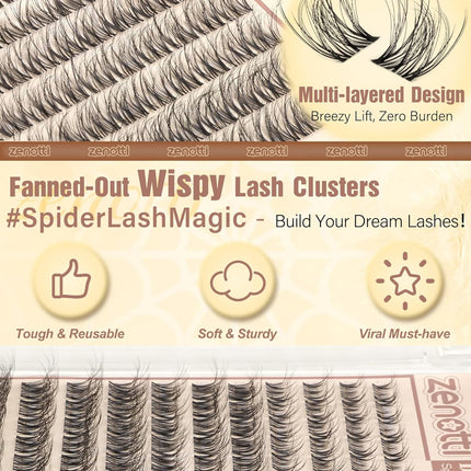 Spider Lashes Cluster Kit Natural Breeze Lash Clusters Wispy Eyelash Clusters Kit Venus Cluster Eyelash Extension Fluffy Individual Lashes D Curly 8-16mm Lash Extensions with Invisible Band by zenotti