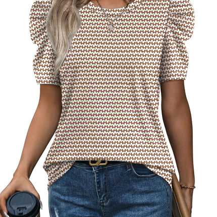 Summer Tops for Women Puff Sleeve Crewneck T Shirts Casual Blouses Spring Outfits Fashion Clothes