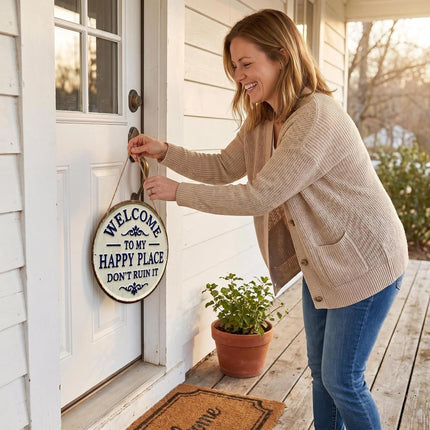 Round Metal Welcome Sign for Front Door