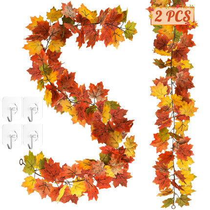 2Pack 11.8FT Fall Garland for Mantle Indoor Outdoor Thanksgiving Decor