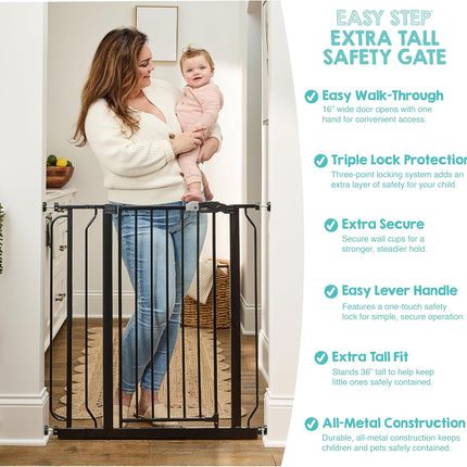 Regalo Safety 36" Extra Tall Baby Gate for Doorways & Bottom of Stairs, Pressure Mounted Walk Through Gate for Babies, Toddlers & Pets, Tested & Safe for 30 Years, American Designed, American Owned