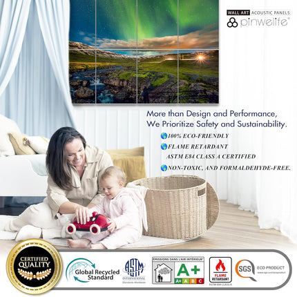 PINWELIFE® Wall Art Acoustic Panels, Sound Proof Absorbing Panels for Home/Office, Decorative Absorbing Dampening, Noise and Echo Cancelling (48"x32", Northern Lights)