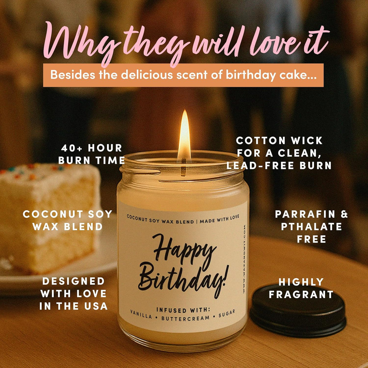 Happy Birthday Vanilla Buttercream Soy Jar Candle for Women, 9 oz - photo 4