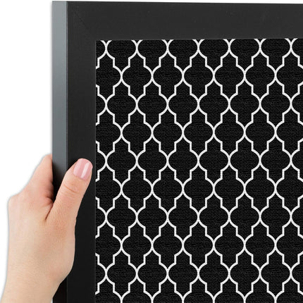 PinPix 24x16 Custom Cork Bulletin Board Quatrefoil Black Poster Board with a Canvas Style Photo Board, Framed in Satin Black (PinPix-116)