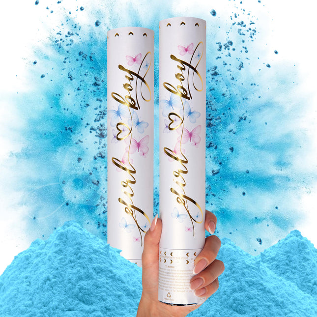 Gender Reveal Confetti Cannon, Biodegradable Blue Powder, 2 Pack