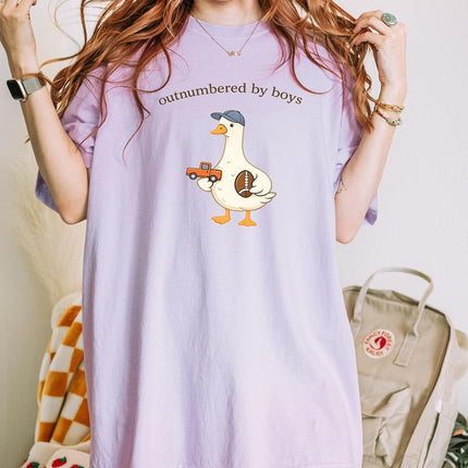 Outnumbered By Boys Shirt Comfort Color Funny Boy Mom Tee Gift for Mama Cute Goose Graphic