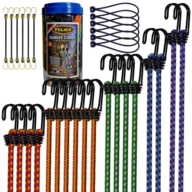 30PCS Bungee Cords with Hooks Set, 8mm, 12", 18", 24", 32", 40"