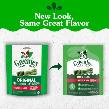 Greenies Veterinarian-Recommended Adult Natural Dental Dog Treats Regular Size, Dog Dental Chews, Original Flavor, 6 oz. Pack, 6 Count