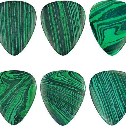 Green Malachite Stone Guitar Or Bass Pick - 3.0 mm Ultra Heavy Gauge - 351 Shape - Specialty Handmade Gemstone Exotic Plectrum - 3 Pack