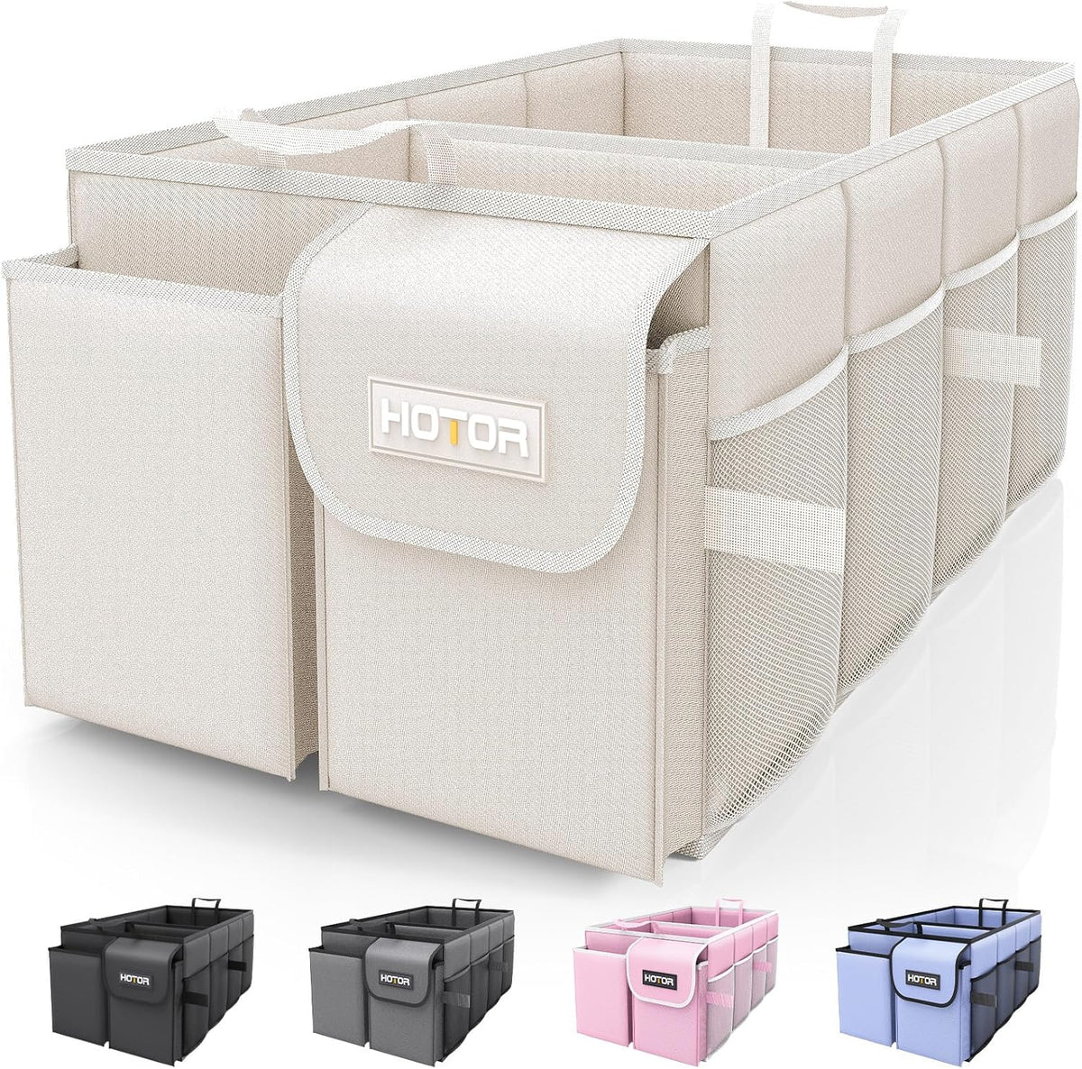 Trunk Organizer - Foldable Car Storage for SUVs & Sedans, Sturdy Organization for Accessories, Tools, Sundries, Beige