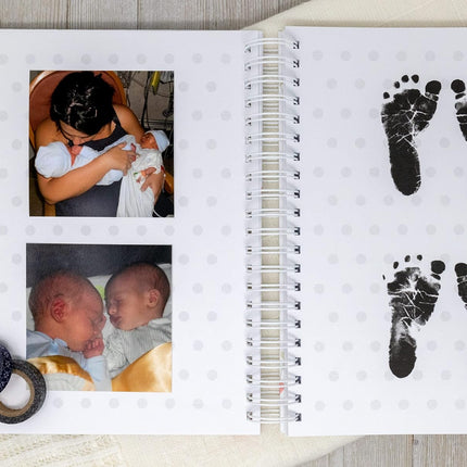 Personalized Twin Baby Memory Book - Hardcover First Year Album Customized with Babies’ Names - Prompted Baby Journal (In The Woods)