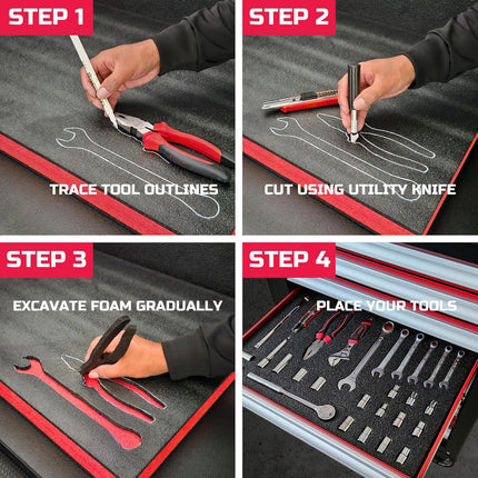 ONREVA Tool Box Foam 30x22x1 inch 2Pack, Foam Inserts for Cases, Polyethylene Storage Sheets for Toolbox Hard Case, Tool Shadow Insert, Kaizen Organizer Sheet, Red With Black