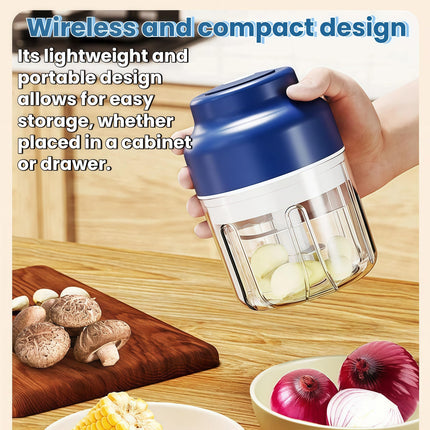 2026 Upgrade Electric Garlic Chopper Mini, 320 ml Small Garlic Chopper Mincer with 6 Stainless Steel Blades, Portable Rechargeable Cordless Chopper for Onion,Chili,Ginger,Nuts,Meat & Fruits (Blue)