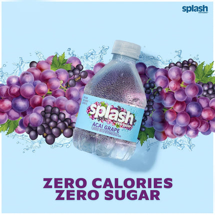 SPLASH REFRESHER Acai Grape Flavored Water, 8 Fl Oz, Plastic Bottle Pack of 12