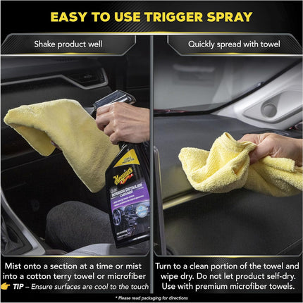 Meguiar's Quik Interior Detailer Cleaner, All-Purpose Car Detailer Spray + UV Protection for Plastics, Vinyl, Leather, Rubber, Metal, and Navigation Screens, 24 Oz Spray Bottle