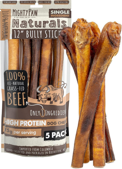 Bully Sticks - All-Natural Protein-Rich Dog Chews from Grass-Fed Beef. Single-Ingredient Pet Treat for Dental Health.