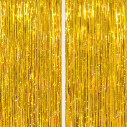 2 Pack Foil Fringe Backdrop - Red&Black Shiny Tinsel Curtains for Party Decoration/Photo Booth Props - 3.3x6.6 FT Metallic Foil Backdrop for Birthday, Wedding, Graduation, Christmas.