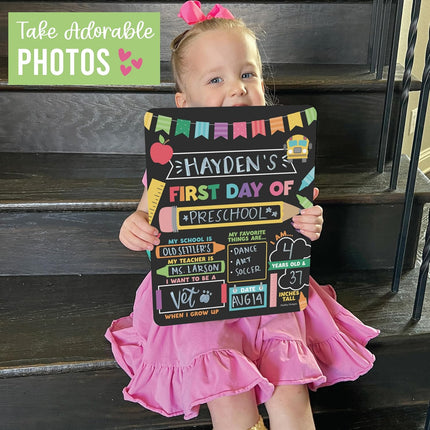 My First Day of School Sign with Markers -11x14 Back to School Signs First and Last Day, Kindergarten Chalkboard Signs, Pre K Sign Board, Preschool Board, Reusable Photo Prop for Kids