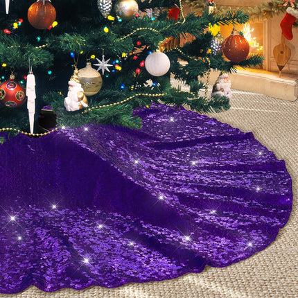Black Christmas Tree Skirt, 36 Inch Sequin Tree Skirt