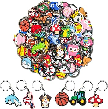 30PCS Random Cute Cartoon Keyring Bulk Pack | All-Different Mystery Keychains for Prizes, Incentives, Birthday Gifts, Basket Stuffers