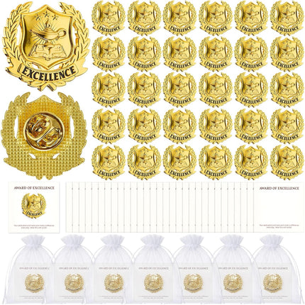 Sureio 30 Set Academic Excellence Lapel Pins Bulk 2026 Graduation Souvenir Gifts Gold School Award Badges 1 Inch with Card, Organza Bag for Student Teacher Congrat Grad Party