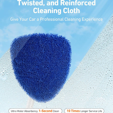 AstroAI Windshield Cleaner Tool, Car Interior Window Detailing Cleaning Kit with Extendable Handle and 4 Easy-to-Install Reusable Microfiber Pads, Auto Glass Wiper Brush Kit for Car&Home, Blue, 21in