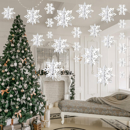 Snowflake Decorations, Paper Christmas Hanging Decor Indoor, White, 14-Pc