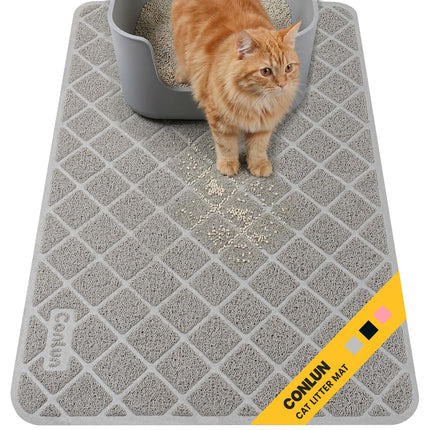 Cat Litter Mat Litter Trapping Mat, Premium Durable PVC Grid Mesh with Scatter Control, Non-slip, Less Waste Cat Litter Box Mat, Soft on Kitty’s Paws, Urine Waterproof, 24" x 17" Grey