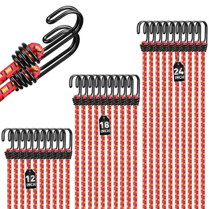 Bungee Cords Heavy Duty Outdoor: 20 Pcs Rubber Bungee Cords with Hooks in a Storage Jar Includes 10", 18", 24", 30", 36", 48" Bungee Cord for Camping, Tent, Fastening Items