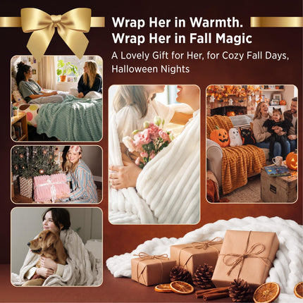 Manta GentleSoft blanca para sofá - Decoraciones de Halloween para otoño, decoración de sala, manta de fleece acogedora, regalos de Navidad y cumpleaños para mujeres, mamá, ella, niñas, off white, 50x60 in
