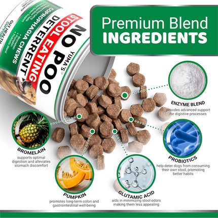 YUMA'S No Poo Chews for Dogs - 170 Count - Coprophagia & Stool Eating Deterrent for Dogs - Stop Eating Poop for Canine - Probiotics & Digestive Enzymes Supplement - Gut Health - Made in USA