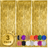 Gold Foil Fringe Backdrop Curtains, 3.3x8.2ft, 3 Pack