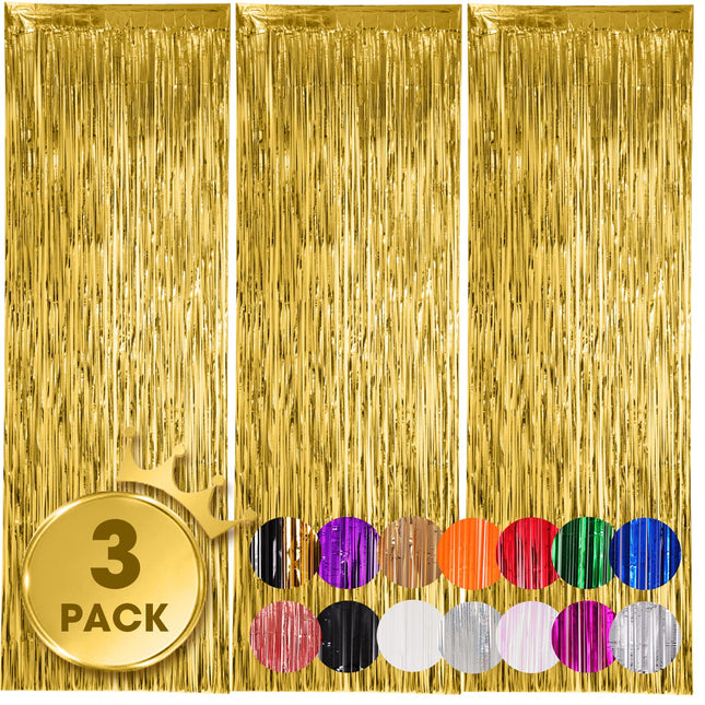 Cortinas de Fondo con Flecos de Papel Metálico Dorado, 3.3x8.2ft, 3 Pack