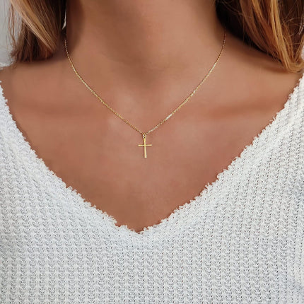 Annika Bella Cross Necklace for Women, 16-18 Inches Silver/Gold Chain, Women's Small Simple Cross Necklaces Religious Charm Jewelry, Faith Gift for Her