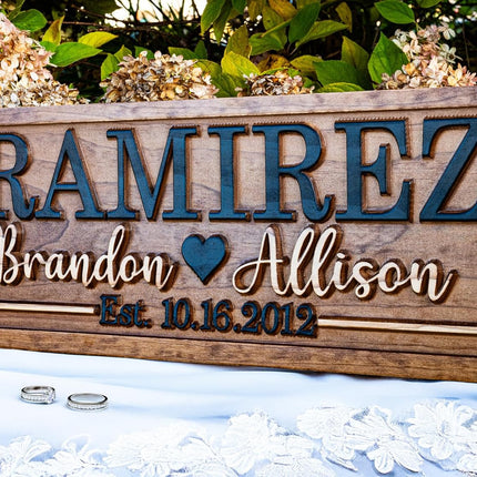 Bridal Shower Gift | Personalized Wedding Gift Last Name Established Sign | Anniversary | Engagement Gifts | Valentines Day Gift | Wood Wedding Sign | Name Heart Sign | Couples Gift