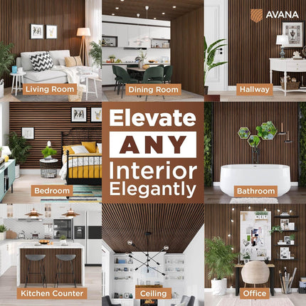 Avana Acoustic Wood Wall Panels – 93.2x11.25 Inch Panels – Fits 94x12 Layout – Rustic Walnut Acoustic Panels 4 PCs –Wall Panels For Interior Wall Decor For Homes, Offices – Durable Wood Panel For Wall