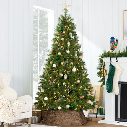 36in Christmas Tree Collar, Woven Hyacinth 3-Piece Holiday Rattan Tree Skirt Accessory for Home w/Cord Cut-Out - Chestnut