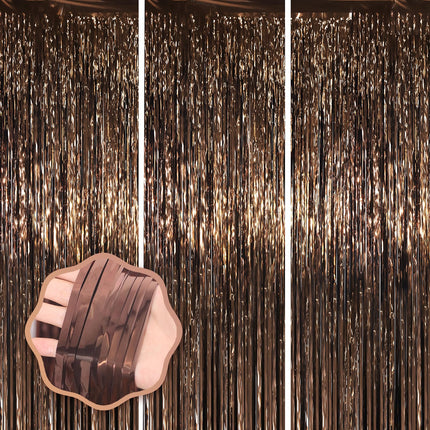 Gold Foil Fringe Backdrop Curtains, 3.3x8.2ft, 3 Pack