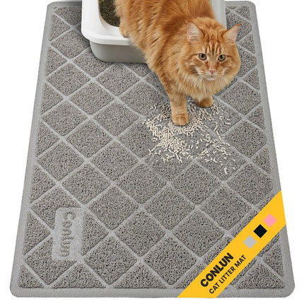 Cat Litter Mat Litter Trapping Mat, Premium Durable PVC Grid Mesh with Scatter Control, Non-slip, Less Waste Cat Litter Box Mat, Soft on Kitty’s Paws, Urine Waterproof, 24" x 17" Grey