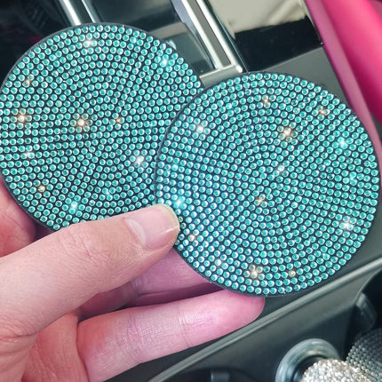 NBTEPEM 2pcs Bling Car Cup Holder Coaster, 2.75 inch Anti-Slip Shockproof Universal Fashion Car Coasters Insert Bling Crystal Rhinestone Automotive Interior Accessories for Women (2 pcs, Aquamrine)