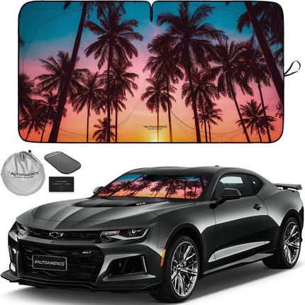 1-Piece Windshield Sun Shade Grunge American Flag - 4 USA Design - Foldable Car Front Window Sunshade for Most Sedans SUV Truck - Blocks Max UV Rays and Keeps Your Vehicle Cool - Medium