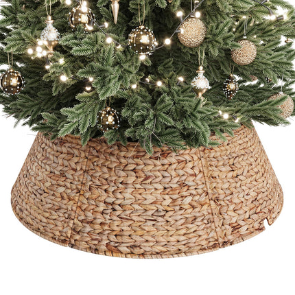 28 Inch Woven Rattan Christmas Tree Collar, 5-Piece Xmas Tree Skirt