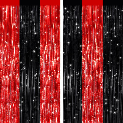 Pastel Pink Metallic Fringe Curtains 2 Pack, Tinsel Backdrop for Parties
