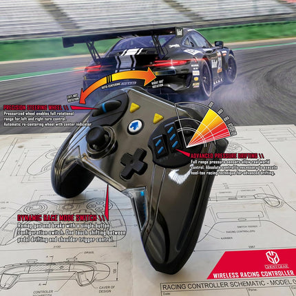 GHOST GEAR Wireless Racing Controller for Nintendo Switch 2 & Switch & PC (Windows 10+), Dual Pressurized Pedals, Precision Rotational Steering Wheel, Custom Button Mapping, Interchangeable Magnetic Faceplates (Black/White)