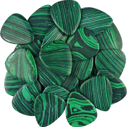 Green Malachite Stone Guitar Or Bass Pick - 3.0 mm Ultra Heavy Gauge - 351 Shape - Specialty Handmade Gemstone Exotic Plectrum - 3 Pack