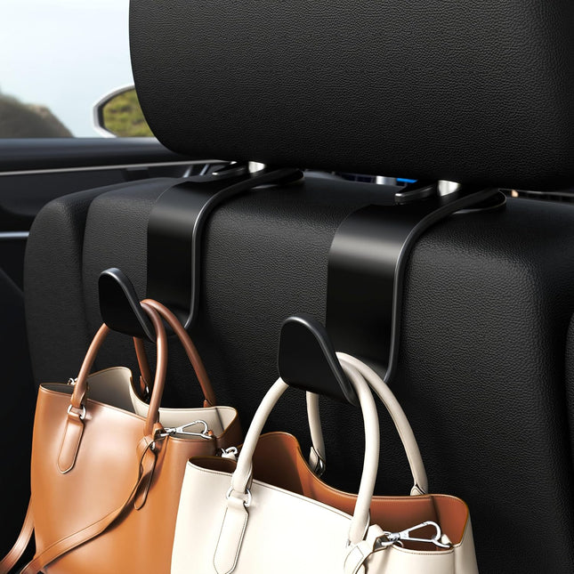 4-Pack Black 360° Rotating Car Headrest Hooks