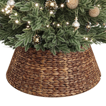 28 Inch Woven Rattan Christmas Tree Collar, 5-Piece Xmas Tree Skirt