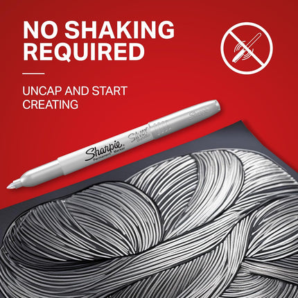 Sharpie Metallic Permanent Markers, Fine Point, Silver, 2 Count - For Black Paper or Dark Surfaces, Arts & Crafts, Posters