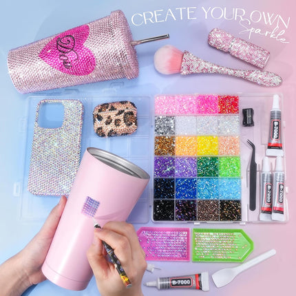 35000 Pcs Resin Jelly Rhinestones Kit, 24 Colors 3mm Flatback Rhinestones with 4 Pcs B7000 Jewelry Glue & Tools, All-in-One Bedazzling Kit for DIY Arts & Crafts Gifts