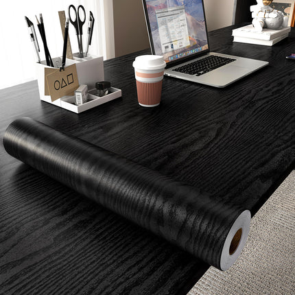 Black Wood Grain Wallpaper Contact Paper for Cabinets 118’’17.7’’